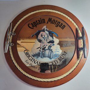 RARE CAPTAIN MORGAN BAR SIGN TRAY RUM PIRATE NAUTICAL ROPE ROUND MIRROR